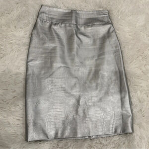 Marciano Embossed Metallic silver python  Print Midi Skirt